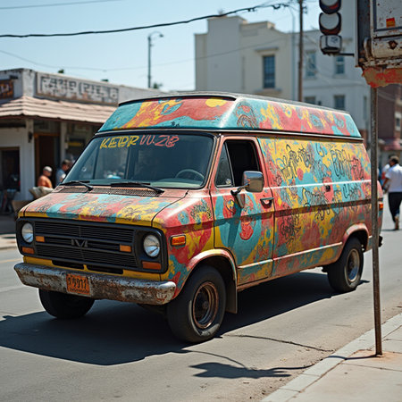 A vintage van parked in San Jose, CA, USA.の素材