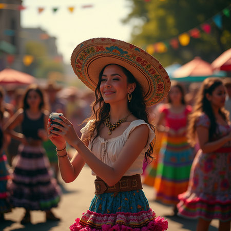 Unidentified woman in Mexican costume at the annual Maslenitsa festival.の素材