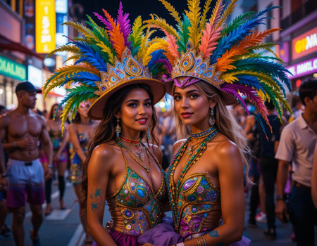 Unidentified Thai people parade in annual carnival parade in Bangkok,Thailand.の素材