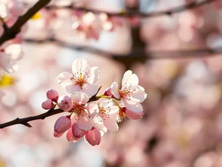 cherry blossom in spring time, pink flowers on tree branchの素材