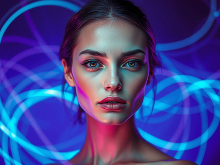 Portrait of a beautiful young woman with bright make-up.の素材