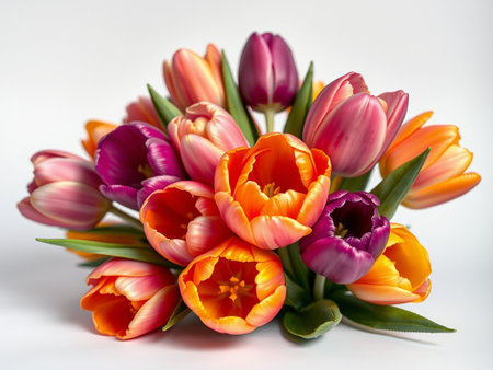 Bouquet of tulips on a white background. Spring flowers.の素材