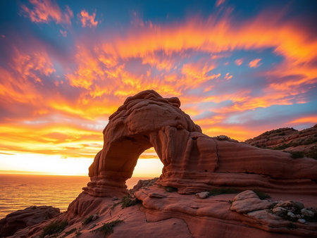 Sunset at Arches National Park, Utah, USA. The Arches is one of the most visited national parks in the United States.の素材