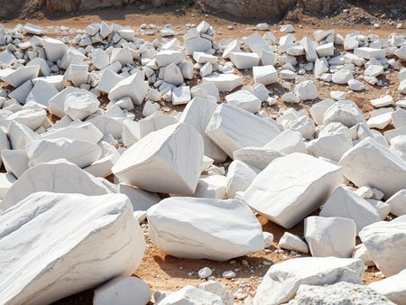 Close-up of white marble stones on the beach. Natural backgroundの素材