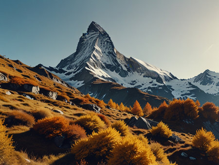Matterhorn peak in autumn, Swiss Alps, Zermatt, Switzerlandの素材