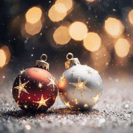 Christmas and New Year holidays background. Festive decoration on bokeh background.の素材