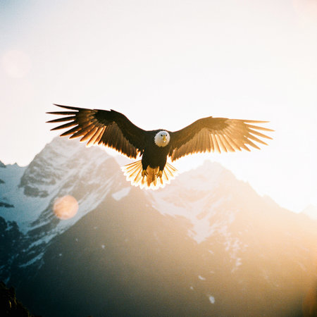 Bald Eagle (Haliaeetus leucocephalus) in flightの素材