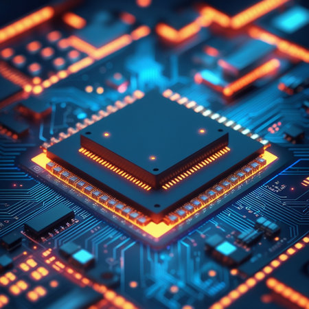 Circuit board close-up. Electronic computer hardware technology. Motherboard digital chip. 3D renderingの素材