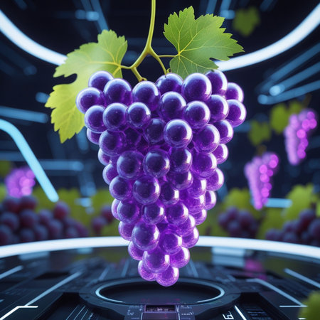 Grapes on a turntable. 3D rendering.の素材