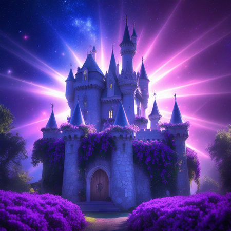 Magic Fairy Tale Princess Castle. Fantasy fantasy landscape with fantasy castle. 3d renderingの素材
