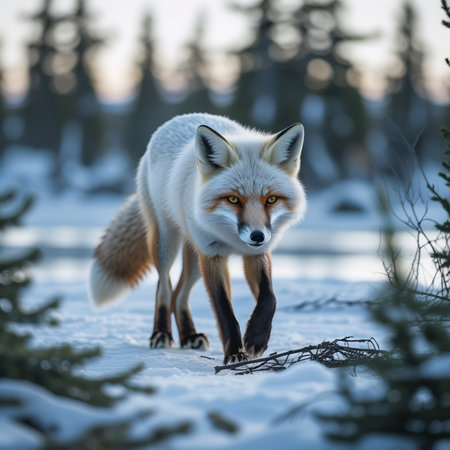 Red fox (Vulpes vulpes) in winter forest.の素材