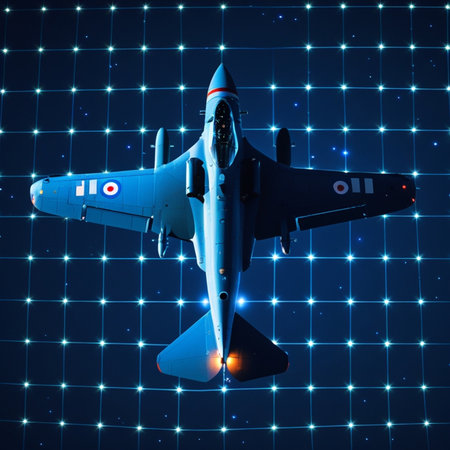 Fighter jet on a dark blue background. 3d rendering.の素材