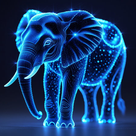 Elephant on a dark background. 3D illustration. Blue.の素材