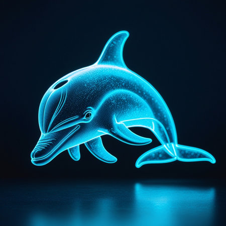 3d rendering of a dolphin in blue light on a dark backgroundの素材