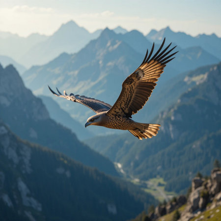 Griffon vulture (Gyps fulvus) flying in the mountainsの素材