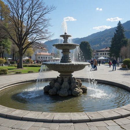 Fountain in the park of the city of Bled, Sloveniaの素材