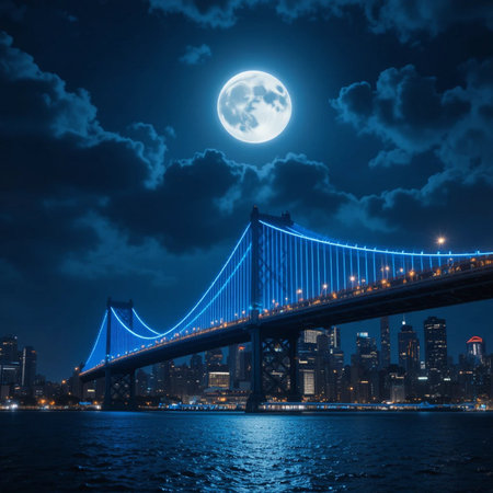 Moon over Tokyo Bay and Rainbow Bridge in the night, Japan.の素材