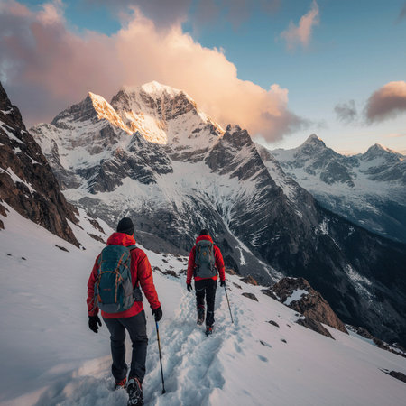 Climbers on the trail to Annapurna Base Camp, Nepalの素材