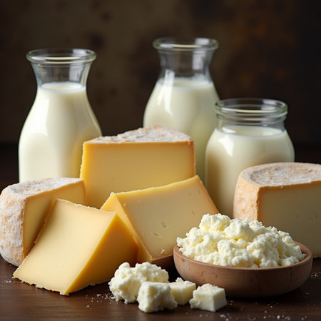 Different types of cheese on a dark background. Selective focus.の素材