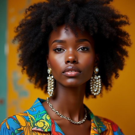 Beautiful young African American woman with afro hairstyle.の素材