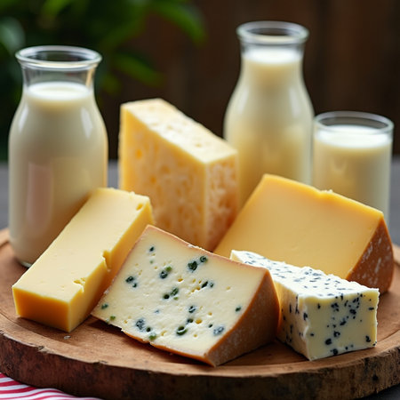 Cheese collection, variety of hard cheeses made from cow milk close upの素材