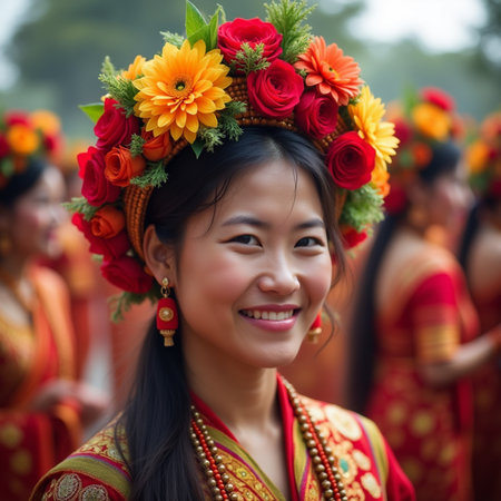 Unidentified Thai students 4 - 8 years old in ceremony uniform during sport parade in ko samui, Surat Thani, Thailand.の素材
