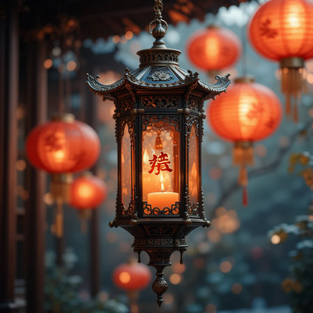 Lantern with Chinese lanterns in the old city of Beijingの素材