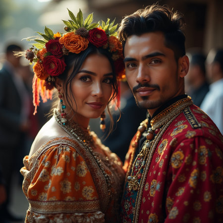 Handsome Indian man and beautiful woman in traditional Indian costumeの素材