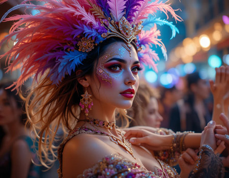 Participants in the Milan Carnival. The Milan Carnival is one of the biggest carnival in the world.の素材