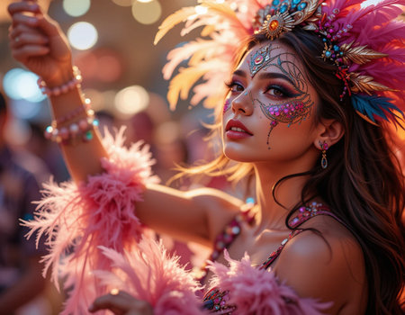 Portrait of a beautiful young woman in a carnival costume.の素材