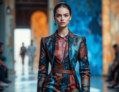 A model walks the runway during the Chanel show as part of the Paris Fashion Week Womenswear Spring/Summer 2016 in Paris, France.の素材