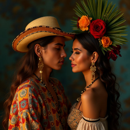 Portrait of two beautiful women in boho style. Studio shot.の素材