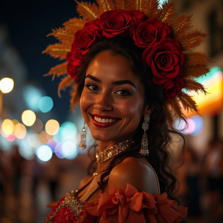Portrait of a beautiful young woman with a wreath of flowers on her headの素材