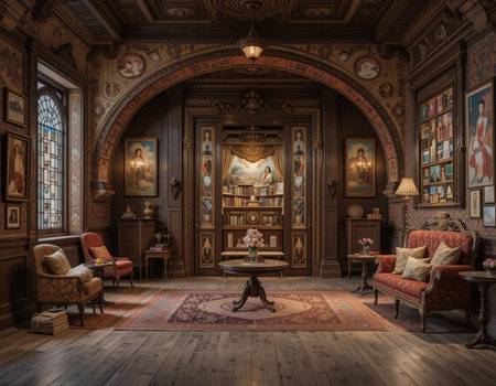 Luxury interior of an old castle. 3D render.の素材