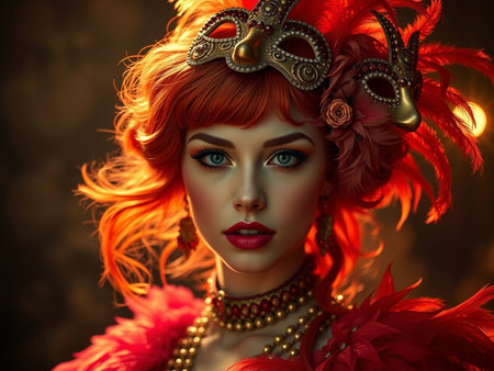 Portrait of a beautiful redhead girl in carnival costume.の素材