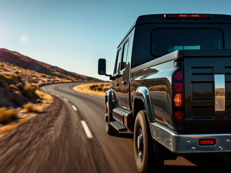 Jeep on the road in the desert. 3d rendering.の素材