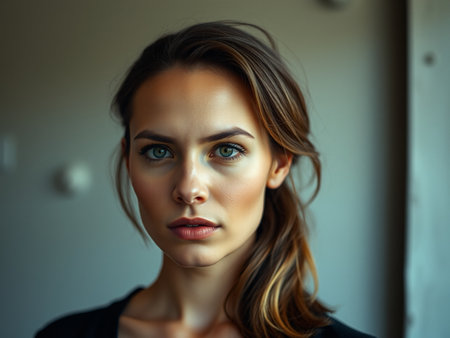 Portrait of a beautiful young woman with make-up and hairstyleの素材