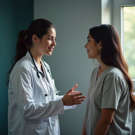 Doctor and patient discussing something while sitting at the table. Medicine and health care concept. Doctor and patientの素材