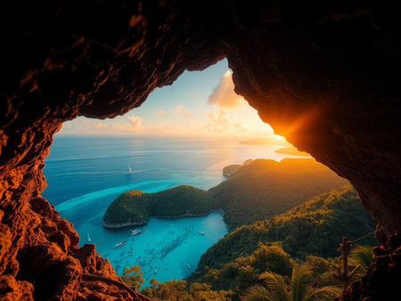 Beautiful view from the cave on the island of Similan, Thailandの素材