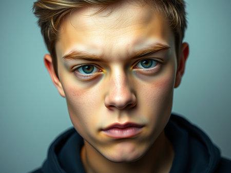 3d illustration of a teenager with freckles on his faceの素材