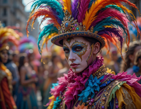 Unidentified costumed people at the Carnival Parade in Barcelona, Spainの素材