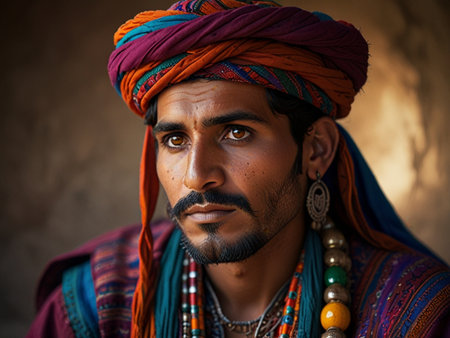 Portrait of a Sadhu (holy man) in Pushkar, Rajasthan, Indiaの素材