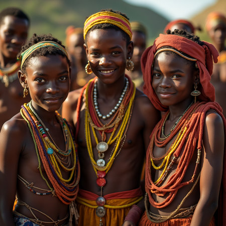 Unidentified Himba women in traditional clothes in Kamakura, Namibiaの素材