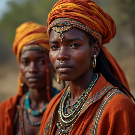 Unidentified Himba women in traditional clothes in Namibiaの素材