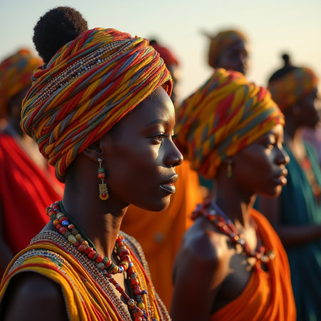 Portrait of a beautiful African woman in traditional clothes.の素材