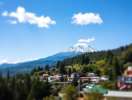 Mt. Fuji and the village of Yamanashi, Japanの素材