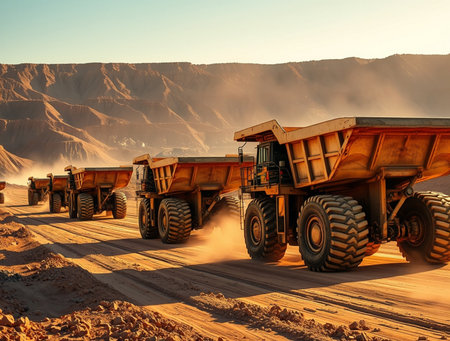 Dump truck in the open-air mining of iron ore.の素材