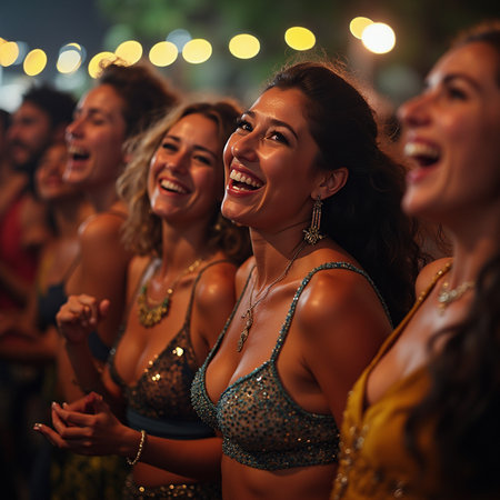 Group of young women dancing in a night club on the beach.の素材