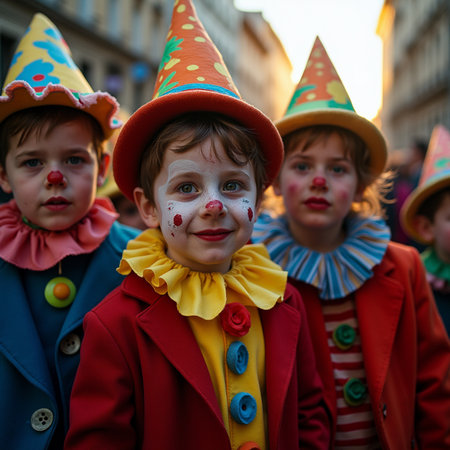 Unidentified children in carnival costumes at the annual carnival parade in Zurich.の素材