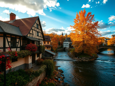 Colorful autumn landscape in Strasbourg, Alsace, Franceの素材